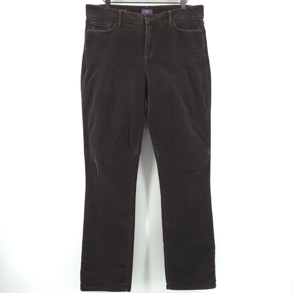 NYDJ Marilyn Straight Women Corduroy Pants 14 Brown Lift Tuck Technology
